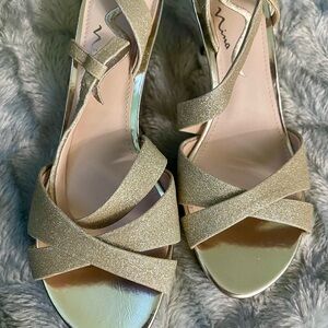Nina Women's Gold Glitter Crisscross Ankle Strap Heels